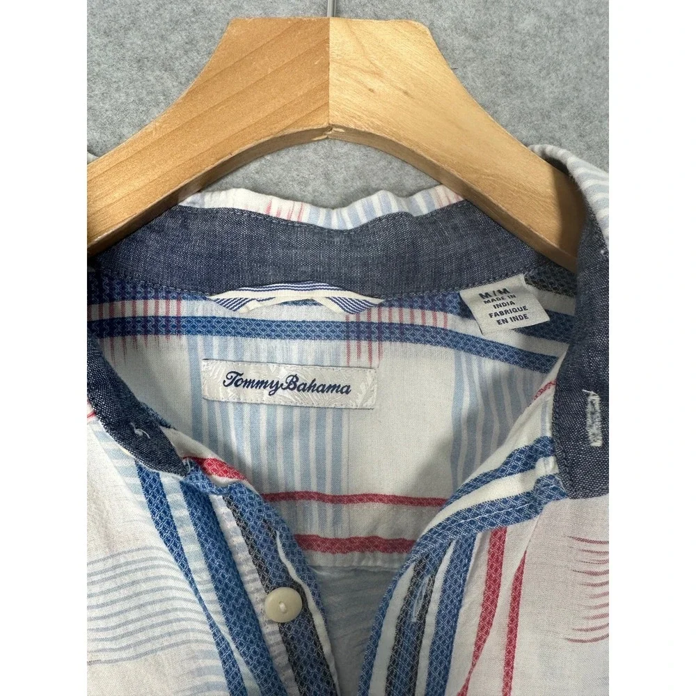 Tommy‎ Bahama Mens Short Sleeve Button Up Shirt Multi Color Stripe Plaid Size M